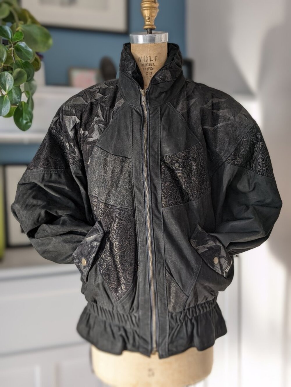 80's Style Padded Leather Winter Jacket Size Small